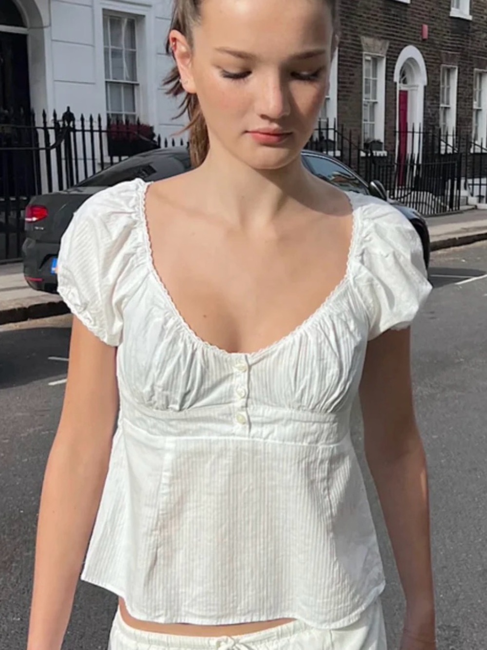 NWT Brandy Melville Blair White Puff Sleeve Babydoll Top